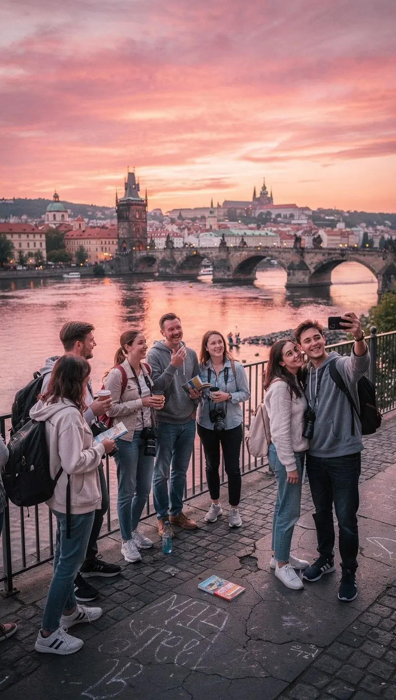 Nádherný zámek v Českém Krumlově obklopený zelenými zahradami.